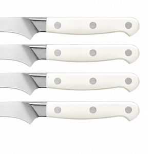 Ensemble de 4 couteaux à steak blancs avec lames pointues argentées et manches à triple rivets pour couper les steaks rôtis et la restauration - Product Image 2