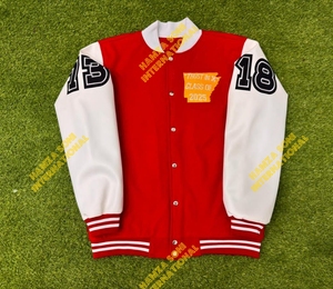 Blouson universitaire rouge et blanc pour homme, avec patchs lettres personnalisés, col rabattable, bouton unique, style streetwear décontracté, hiver, embossé sur le devant - Product Image 6