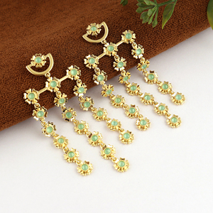 Designer fashion <b>earrings</b> dainty round cut colorful multi gemstone chandelier <b>earrings</b> 18k gold plated long pair dangler <b>earring</b> - Product Image 4