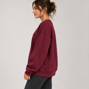 Women's Burgundy Polka Letter Varsity <b>Crewneck</b> Sweatshirt Long Sleeve Custom Logo - Product Image 2