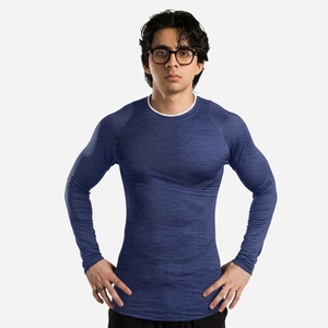 T-shirt de sport à manches longues pour homme, compression, séchage rapide, respirant, coupe ajustée, polyester, bleu - Product Image 1