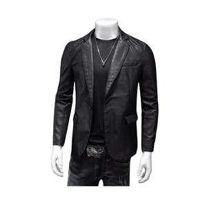 Chaqueta de Otoño EMPIRE TREND WEARS para Hombre, de Cuero Sintético, Corte Entallado, Cuello Camisero, Cierre de un Botón, Color Sólido, Estilo Casual Elegante, con Piel Sintética - Product Image 1