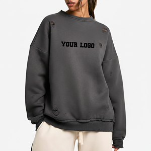 Sweat-shirt pour femme de haute qualité, 100% coton molletonné, lourd, déchiré, surdimensionné, respirant, tendance, style hip-hop - Product Image 4