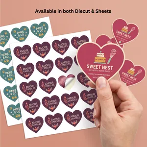 Custom Heart Shape Scratch off Oil Proof Strong Adhesive Waterproof <b>Vinyl</b> <b>Stickers</b> for Branding Gifts Packaging Logo Labels - Product Image 2