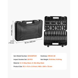 Set di chiavi a bussola profonde da 26 pezzi con attacco da 1/2 pollice, metriche da 32 mm, a 6 punte, in acciaio legato CR-V/Cr-Mo, per riparazioni auto, facile da usare - Product Image 5