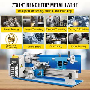 Tornio da banco compatto in metallo 7"x14" 550W con velocità regolabile 2250 RPM, include mandrino a 3 griffe e voltmetro digitale, motore principale 220V - Product Image 3
