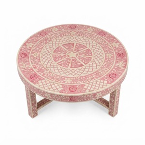 Muebles de Estilo Moderno al por Mayor, Mesa Consola Hecha a Mano con Incrustaciones de Hueso de Camello, Patrón Geométrico en Blanco y Negro de Lujo, Forma de U - Product Image 6