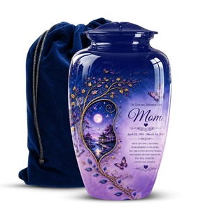 Urne funéraire personnalisée européenne en forme d'ange, motif floral lavande, design commémoratif, écologique, capacité de 220 pouces cubes (avec sac en velours) - Product Image 1