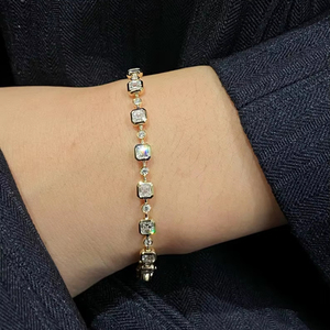 Moissanite Asscher & Round Cut Diamond Tennis <b>Bracelet</b> For Women's 925 Sterling <b>Silver</b> Fine Gold Plated Party Gift For Lovers - Product Image 1