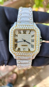 Iced Roman Numerals Limited Edition Modern Two Tone Gold Square Automatic Men <b>Mechanical</b> Luxury Hip Hop Bling Moissanite <b>Watch</b> - Product Image 2