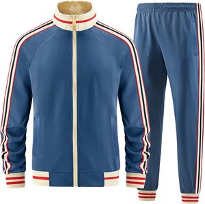 2026 Unisex Blue Tracksuit Full <b>Zip</b> Stand Collar Striped Side Pockets Polyester Regular Fit Autumn Sporty Style Adult Wear - Product Image 1