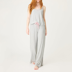 Conjunto de Pijama Térmico de Algodón Tejido para Mujer, Mangas Cortas, Pantalones Cortos, Cintura Elástica, Ropa de Dormir Informal para Verano - Product Image 1