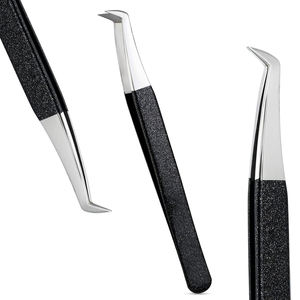 Pinzas para Extensión de Pestañas con Punta de Fibra, Marca Privada, Venta al Por Mayor, Recubrimiento Negro Brillante, Herramientas de Alta Precisión para Volumen de Pestañas - Product Image 1