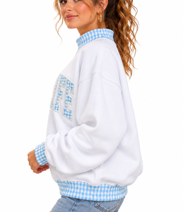 Wholesale Custom Women’s <b>Mock</b> Neck Sweatshirt 100% Cotton Fleece Oversized Gingham Logo Embroidered Private Label Apparel - Product Image 5