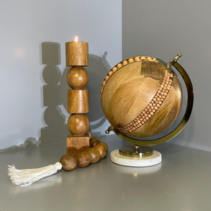 Globe terrestre en bois artisanal, style Art déco, avec support métallique antique/vintage, objet décoratif pour la maison, le bureau, le salon, la salle d'étude - Product Image 2