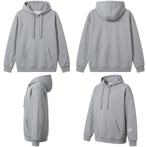 Sweat-shirt à capuche unisexe gris, coupe ample, couleur unie, longueur normale, tricoté, pour l'automne - Product Image 1