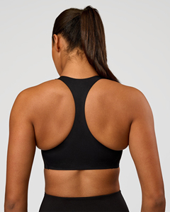 Sujetador deportivo de color liso para mujer, espalda cruzada, cuello redondo, soporte medio, sin costuras, para yoga y entrenamiento, negro - Product Image 2