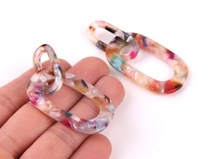Resin Earrings with Turquoise Design and Cascading Fringe Unique Jewelry <b>Gift</b> - Product Image 2