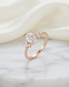 Bague de fiançailles en or massif 14 carats avec diamant ovale de 1,50 carat certifié IGI, pierres latérales en forme de feuille marquise, bague florale de mariée - Product Image 3