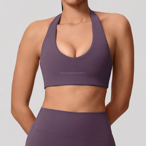 Ensemble de yoga FONILBEST pour femmes, soutien-gorge de sport gris uni à dos croisé, leggings taille haute respirants, vêtements de sport - Product Image 3
