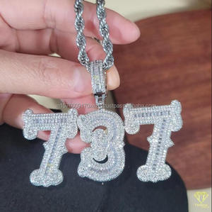Luxury Moissanite Diamond " <b>777</b> " Number Pendant <b>Necklace</b> Silver Hip Hop Jewelry Wholesale Supply - Product Image 4