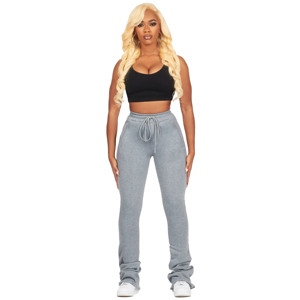 Women <b>Stacked</b> Sweatpants 100% Cotton Top Trendy Style With Screen Printed Logos Distressed Regular fit Sweatpants For women - Product Image 2