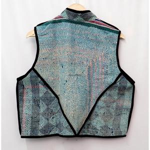 Gilet en tricot tissé imprimé à rayures et patchwork, col mandarin, style utilitaire, 100 % coton, pour l'hiver et l'automne, avec bordure contrastante, ouvert - Product Image 6