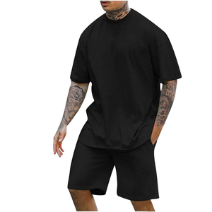 Summer Men's T Shirts and Shorts <b>Set</b> 100% Cotton Velour Short Sleeve - Product Image 1
