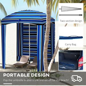 Gazebo Portatile Stile Cabana per Spiaggia, Impermeabile in Tessuto Oxford, Pali in Ferro e Acciaio, Finestre Ventilate, Balze Azzurre per Uso Estivo - Product Image 6