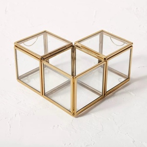 Elegant Gold Finish Glass <b>Cube</b> Tea Light Candle Holder Set Perfect for Home Decor Festive Tabletop and Event Styling - Product Image 1