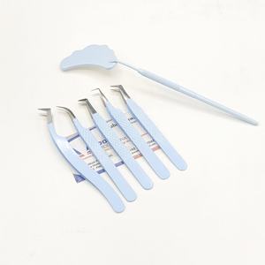 Vente en gros d'extension de cils professionnels en acier inoxydable enduit bleu pour bébé ensemble de pinces à épiler avec logo personnalisé pochette en PVC durable pointu - Product Image 2