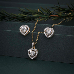 ชุดสร้อยคอพร้อมต่างหูเพชรทรงหัวใจเพาะเลี้ยงในห้องปฏิบัติการ ทองคำ 14K สีเหลือง รับรองโดย IGI ชุดเจ้าสาวสำหรับเธอ - Product Image 6