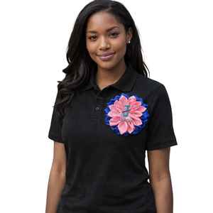 Broche satinée Jack and Jill, motif floral rose et bleu avec logo – Élégante et stylée pour les membres Jack and Jill - Product Image 2