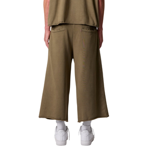 Custom Men's Olive Fleece 3/4 <b>Shorts</b> <b>Wide</b> <b>Leg</b> Loose Fit Elastic Waist Drawstring Side Pockets Casual Streetwear Wholesale <b>Shorts</b> - Product Image 2