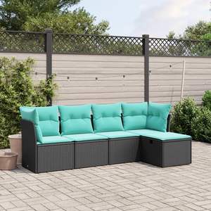 Conjunto de Sofá de Jardín de 5 Piezas, Ratán PE Negro con Acero con Recubrimiento en Polvo, Muebles de Jardín Duraderos y Elegantes - Product Image 1
