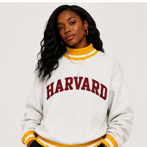 Nueva sudadera con cuello alto, estampado gráfico personalizado, letras impresas, cuello acanalado a rayas, sudaderas tipo pullover, ropa estilo Ivy League para universidades y campus. - Product Image 2