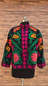 Floral Embroidered Bright Coloured Suzani Jacket Luxury Boho Ethnic Women <b>Coat</b> Handmade Hand <b>Stitch</b> Winter Outerwear - Product Image 2