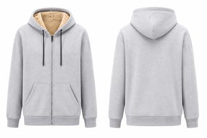 <b>Men's</b> Gray Fleece-Lined Hooded <b>Zip</b>-<b>Up</b> Sweatshirt Regular Fit Casual Solid Color Autumn Wear - Product Image 2