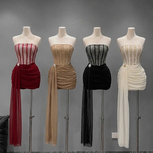 Robes de soirée plissées en dentelle pour femmes, taille naturelle, coupe ajustée, sans bretelles, en mousseline, décontractées, lavables, teintes unies, directement de l'usine - Product Image 1