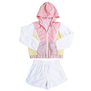Ensemble de survêtements de sport unisexe légers et écologiques en nylon coupe-vent de haute qualité pour l'été, design 2-en-1 avec capuche et taille élastique - Product Image 1