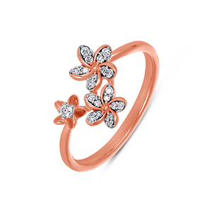 Bague en diamant floral Evermore, bague en or rose de qualité supérieure avec diamant taille ronde, design feuille orné de diamants, en or rose 9 carats - Product Image 1