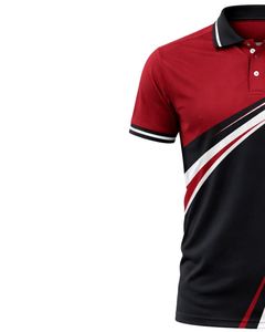 เสื้อโปโลชายสีแดงดำแบบกำหนดเอง แขนสั้น ตัดต่อสีตัดกัน สวมใส่สบาย ระบายอากาศได้ดี ผลิตจากโพลีเอสเตอร์ เหมาะสำหรับกีฬากอล์ฟ เทนนิส และเป็นชุดยูนิฟอร์ม - Product Image 3