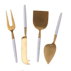 Ensemble de couteaux à fromage en métal doré avec manche blanc, de qualité supérieure, provenant d'un exportateur indien - Product Image 1