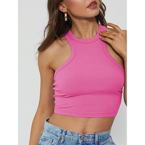Camiseta sin mangas de verano para mujer, elástica, acanalada, con cuello alto y espalda cruzada - Product Image 4