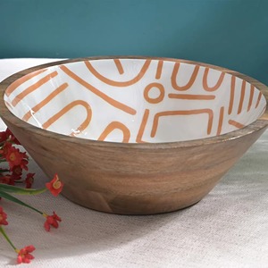 Bol en bois contemporain avec intérieur émaillé brillant, élégant bol de service pour table à manger, cuisine, salade, fruits et cadeaux - Product Image 1