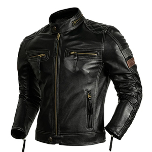 Men's Genuine Leather Motorcycle <b>Jacket</b> Stand Collar Zipper Closure Windproof <b>Slim</b> <b>Fit</b> Black Moto Biker Style Autumn Wear - Product Image 3