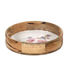 Bandeja Redonda de Madera con Estampado Esmaltado para Servir Comida y Desayuno, Plato de Madera MDF para Decoración de Mesa del Hogar - Product Image 2