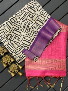 Tussar Silk Traditional <b>Sarees</b> Beautiful Printed Design Attractive Zari Line Printed <b>Blouse</b> Piece for Women Wedding Ready - Product Image 3