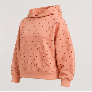 Sweat à capuche personnalisable pour femme, coupe carrée, longueur mini, à pois décalés, en molleton bouclette délavé, couleur corail pêche WPHOOD-0011 - Product Image 2