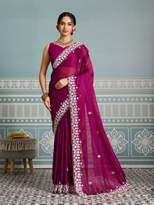 Sari de Diseño con Lentejuelas Florales Bordadas para Mujer, Elegante para Fiestas y Bodas, Sari Étnico con Blusa a Juego, Venta al Por Mayor - Product Image 1